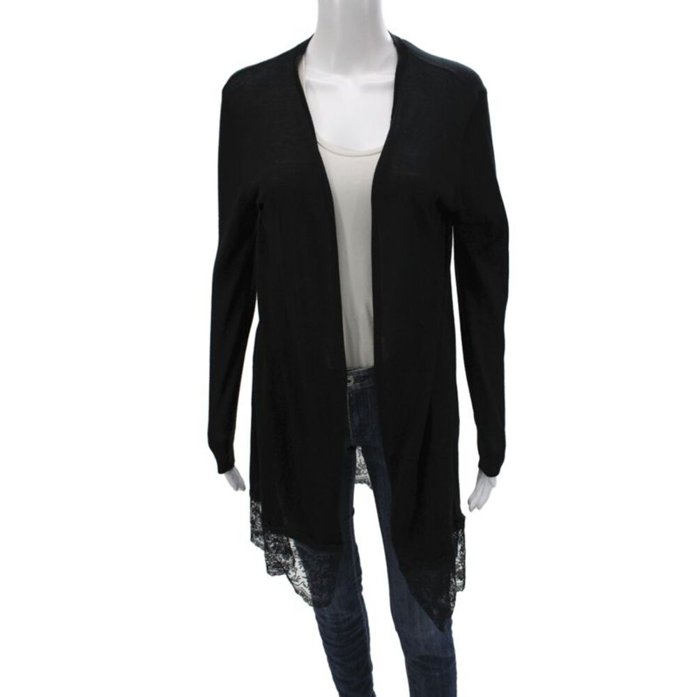 Emilio Pucci Women Coatigan Black Lace Open Front Long Sleeve Size 8